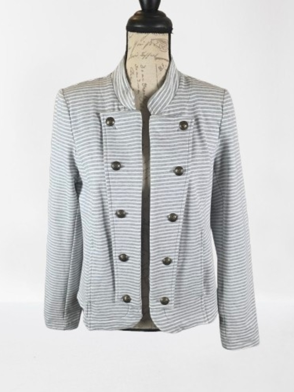 Tommy Hilfiger Striped Grey Military-Style Jacket Women's Med